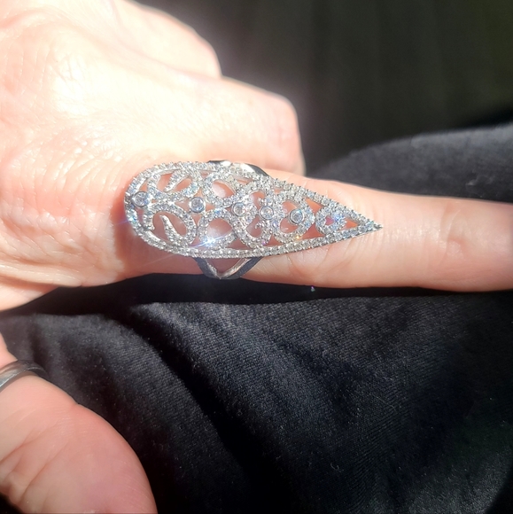 Sterling spike ring w/white sapphires & topaz sz8 - Picture 4 of 13